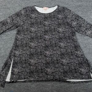 Philosophy 2X Tunic Blouse Stretchy Black Dots Long Sleeve Side Slits Top Work